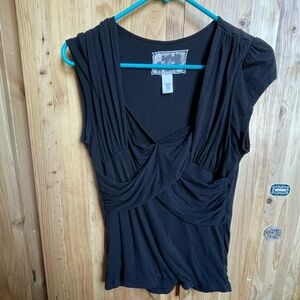 DELETTA Anthropologie Twist Front Tank Top Flattering Blouse Black Size S Small